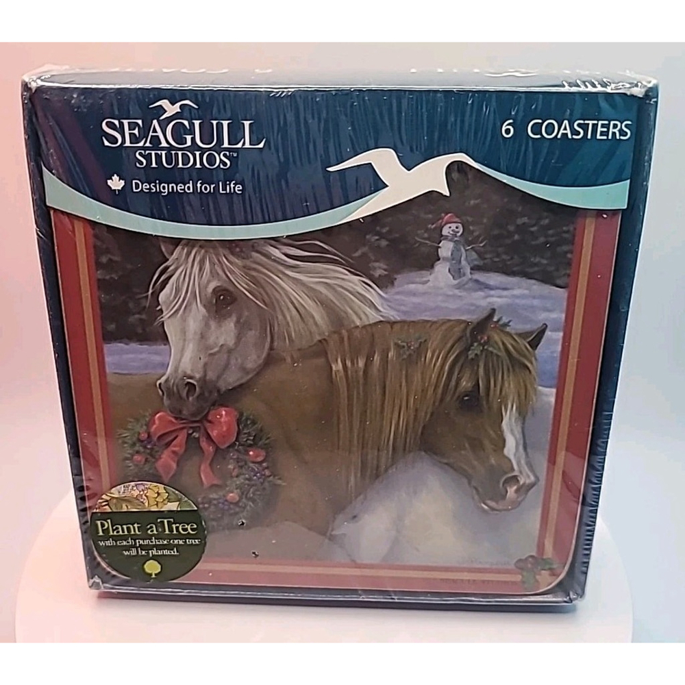 Seagull Studios 6 Drink Coasters 4" | Horses & Wreath | Designed In Canada New